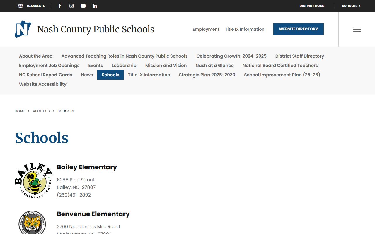 Rocky Mount phone directory Nash County Public Schools school list