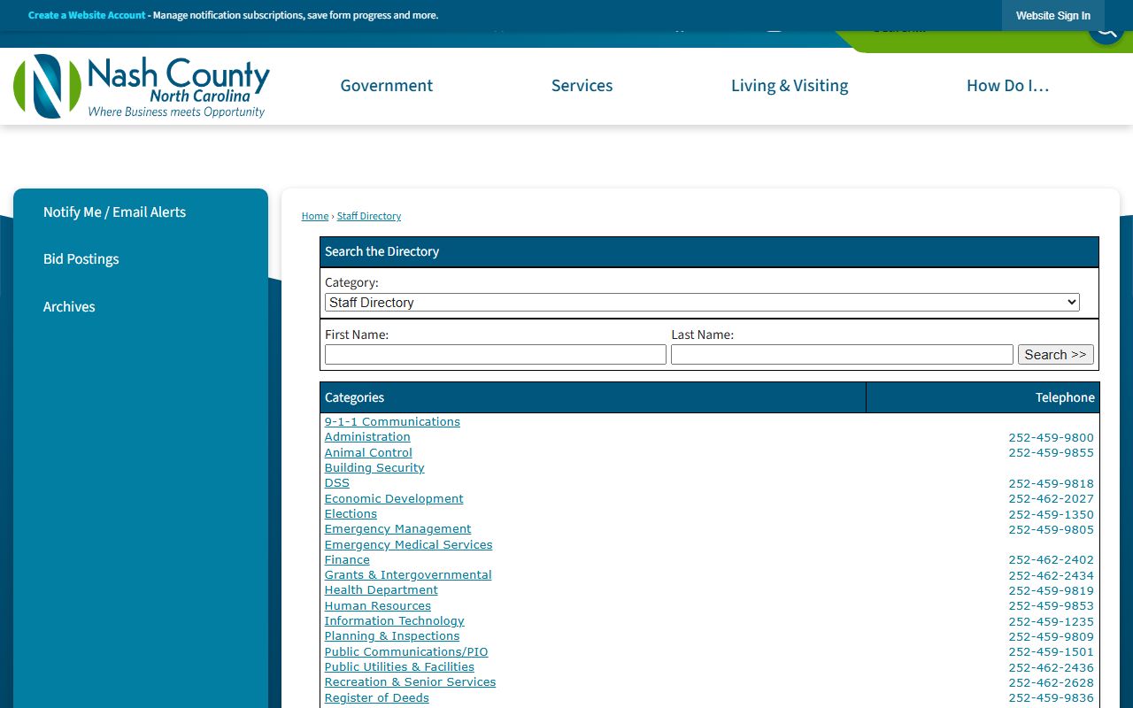Rocky Mount phone directory Nash County staff directory