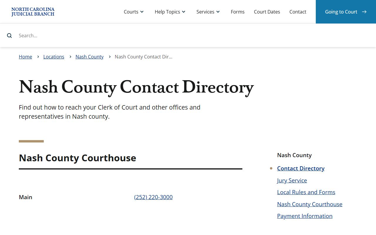 Rocky Mount phone directory Nash County court contact directory