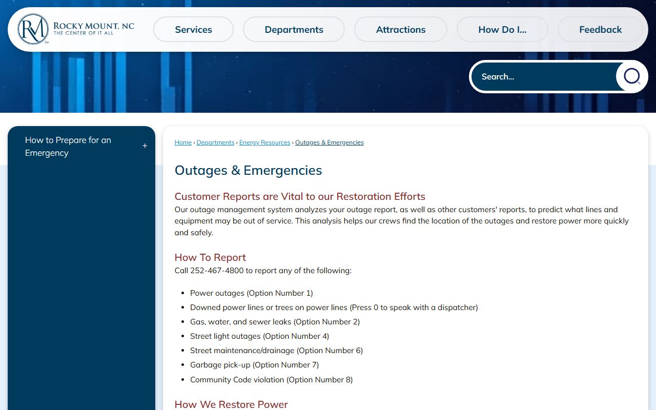 Rocky Mount phone directory utility outages and emergencies