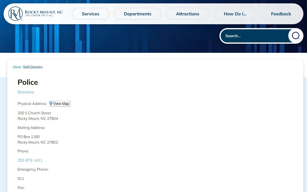 Rocky Mount phone numbers police directory
